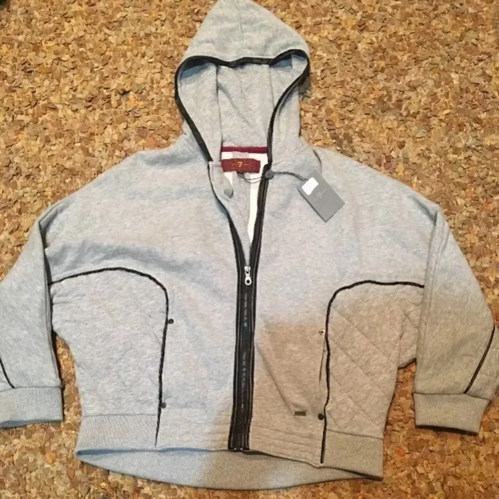 NWT 7 For All Mankind  Girls hoodie quilted jacket faux leather detail XL